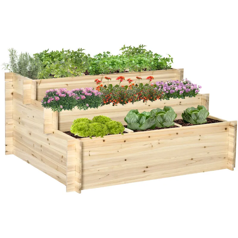 Outsunny - 3 Tier Raised Garden Bed Planter Box w/ 9 Grids & Non-woven Fabric