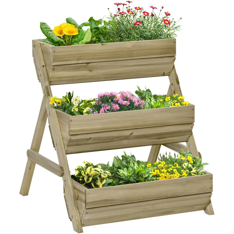 Outsunny 3 Tier Raised Garden Bed Wooden Elevated Planter Box Kit in Green Green