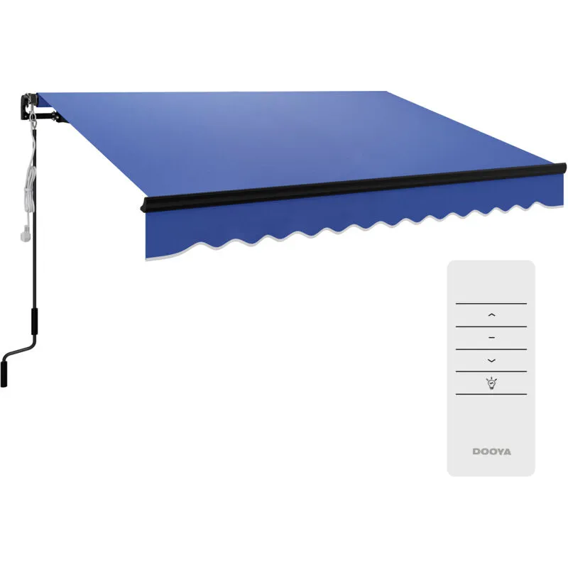 Outsunny 3 x 2.5m Electric Awning with LED Light and Remote Controller Blue