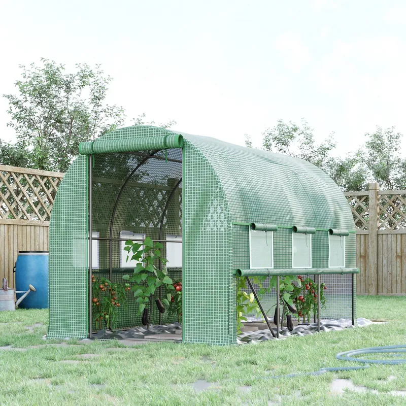 Outsunny 3 x 2 x 2m Walk In Tunnel Greenhouse, Polytunnel Tent in Green Green