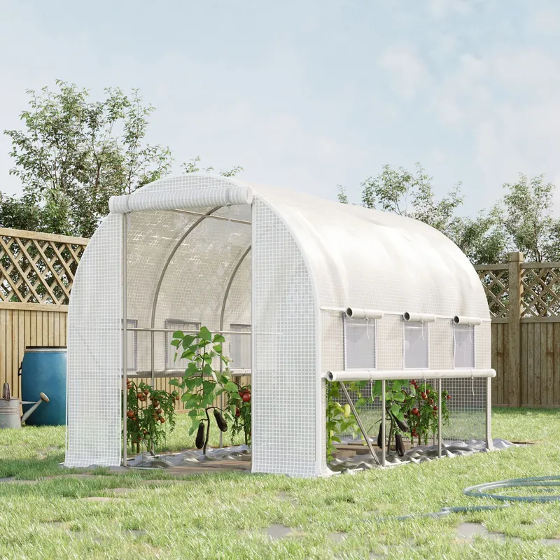 Outsunny 3 x 2 x 2m Walk In Tunnel Greenhouse, Polytunnel Tent in White White
