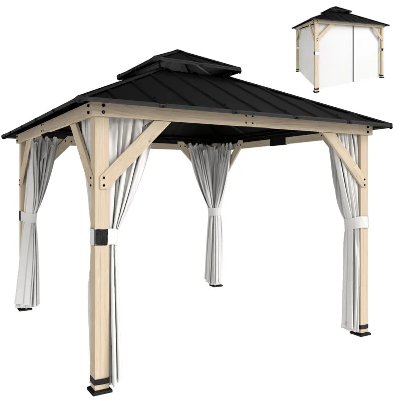 Outsunny 3 x 3 m Hardtop Gazebo, Double Roof Garden Gazebo, Light Grey