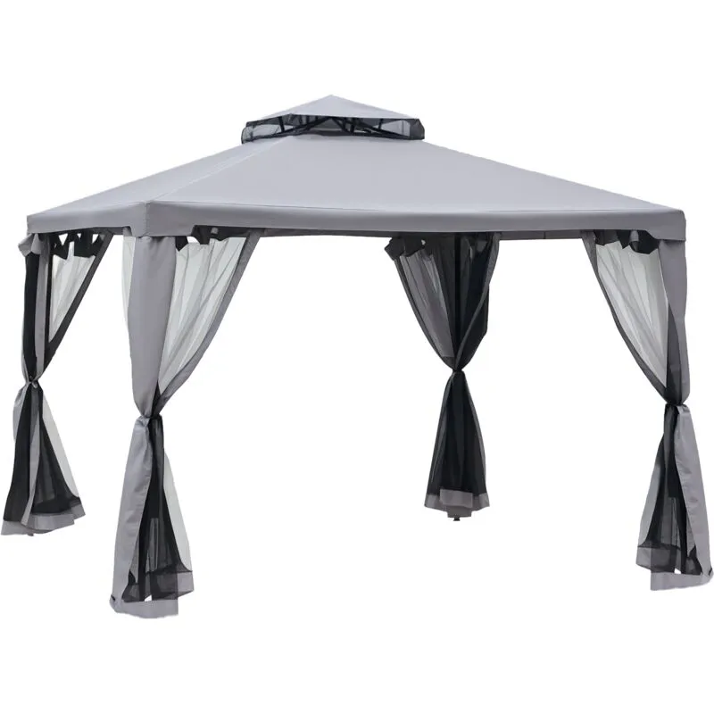 Outsunny - 3 x 3 m Metal Gazebo Garden Outdoor 2-Tier Roof Marquee Party Grey