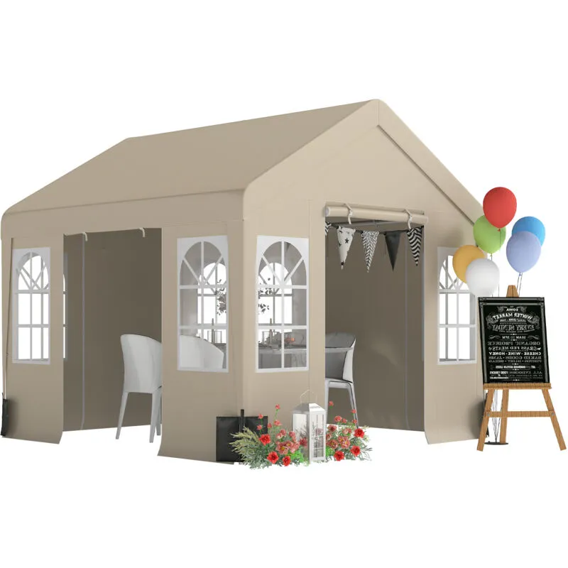 Outsunny 3 x 3 m Party Tent, Outdoor Canopy Tent with Sidewalls, Beige
