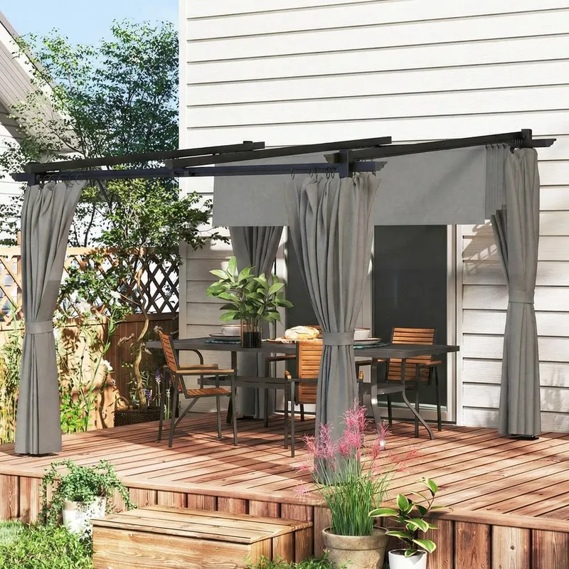 Outsunny 3 x 3(m) Metal Pergola with Retractable Roof & Sidewalls, Light Grey Light Grey