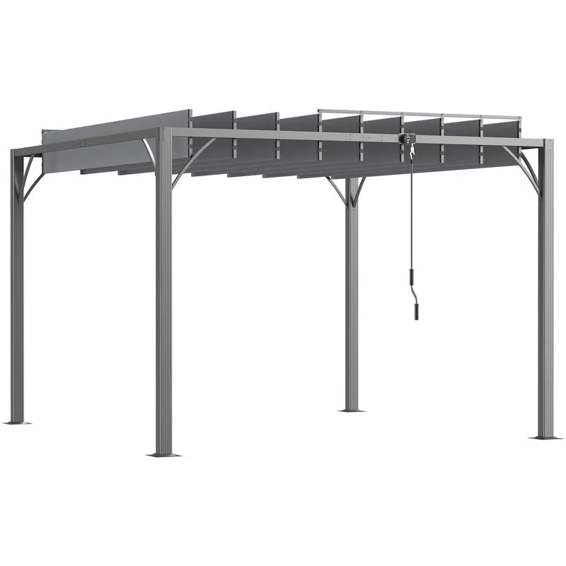Outsunny - 3 x 3(m) Outdoor Louvered Metal Pergola with Retractable Roof, Grey