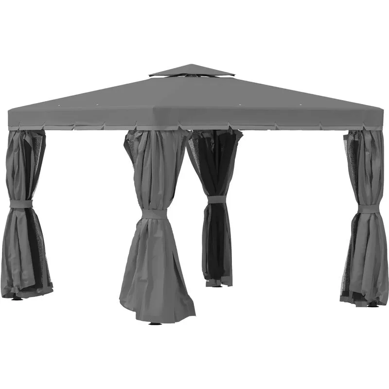 Outsunny - 3 x 3(m) Patio Gazebo Garden Shelter w/ Mosquito Netting Grey