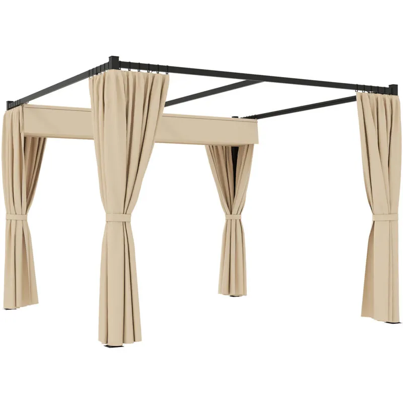 Outsunny 3 x 3(m) Pergola with Retractable Roof and Curtains Beige