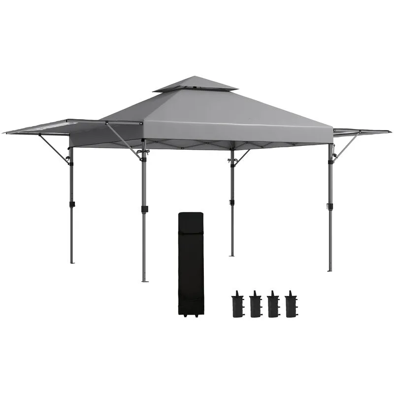 Outsunny - 3 x 3(m) Pop Up Gazebo, Instant Shelter with Extend Dual Awning Grey