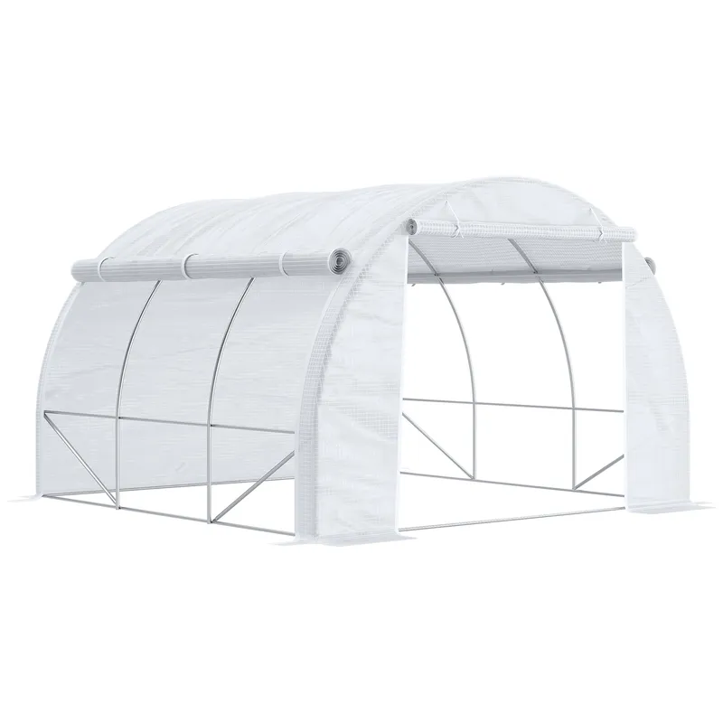 Outsunny Polytunnel Greenhouse with Roll-up Side Walls in White White