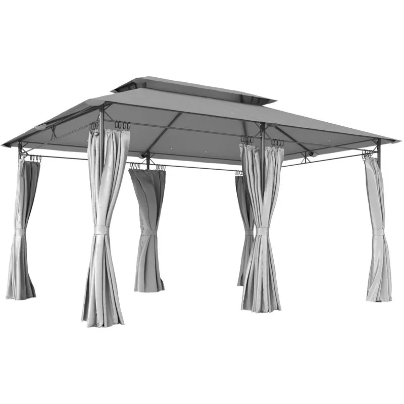 Outsunny 3 x 4m Garden Gazebo with Sides, Double Roof Metal Gazebo, Grey