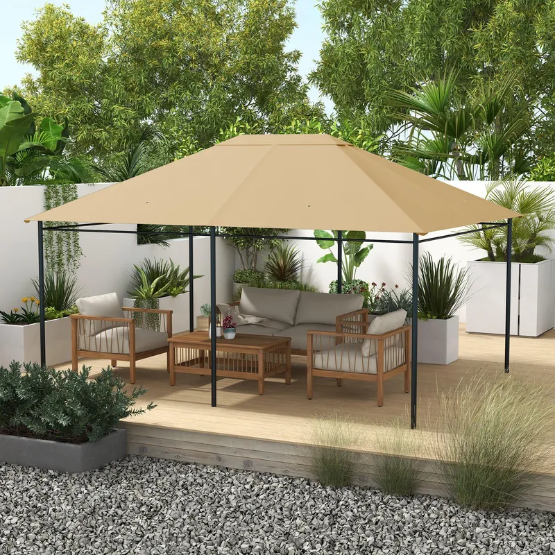 Outsunny 3 x 4m Gazebo Canopy Replacement Gazebo Roof Cover in Khaki Khaki