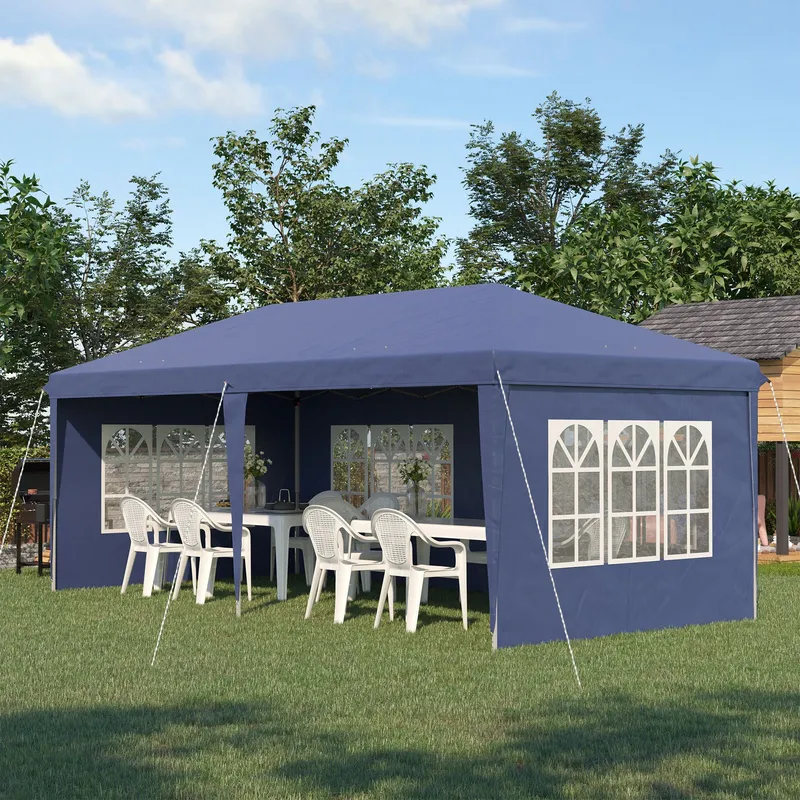 Outsunny 3 x 6m Garden Pop Up Gazebo, Height Adjustable in Blue Blue