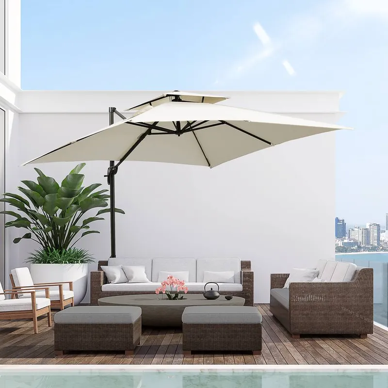 Outsunny 360° Cantilever Parasol Roma Umbrella w/ Base Weights, Cover in Beige Beige