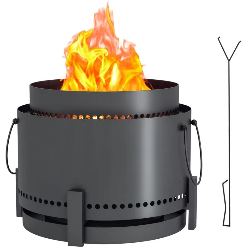 Outsunny 37cm Smokeless Wood Burning Firepit Metal Fire Pit, Dark Grey