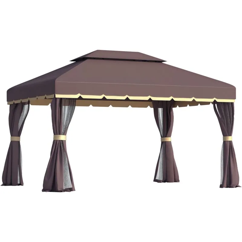 Outsunny - 3m x 3.6m Aluminium Gazebo Canopy Patio Marquee Party Tent Coffee