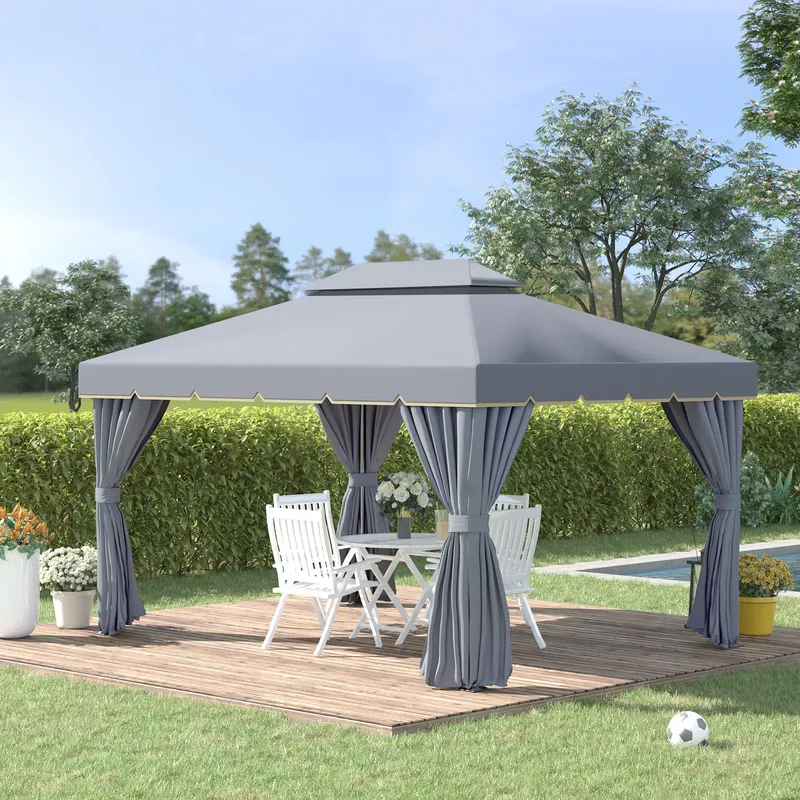 Outsunny 3m x 3.6m Aluminium Gazebo Canopy Patio Marquee Party Tent in Grey Grey