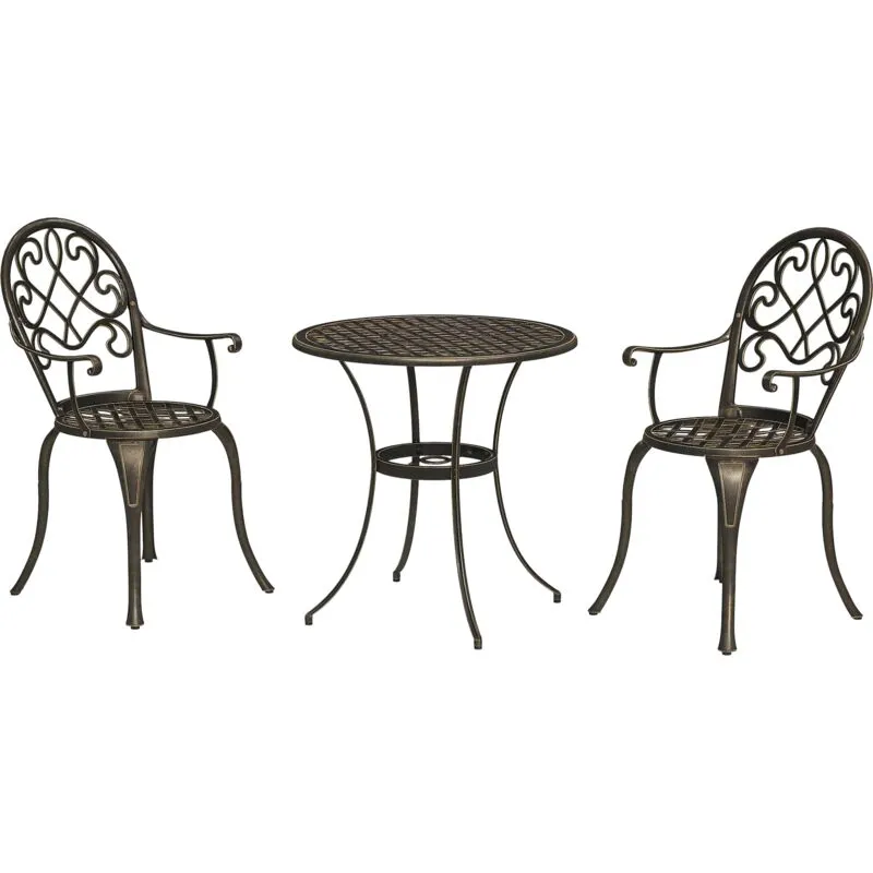 Outsunny - 3PCs Bistro Set, Aluminium Garden Table and Chairs Bronze Tone