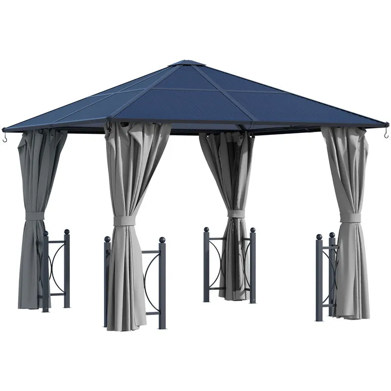 Outsunny - 3x3(m) Hardtop Gazebo with Polycarbonate Roof, Netting and Curtains