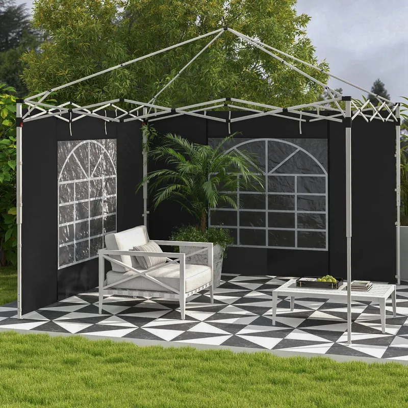 Outsunny 3x3(m) or 3x6m Pop Up Gazebo Side Panels Replacement, 2 Pack in Black Black