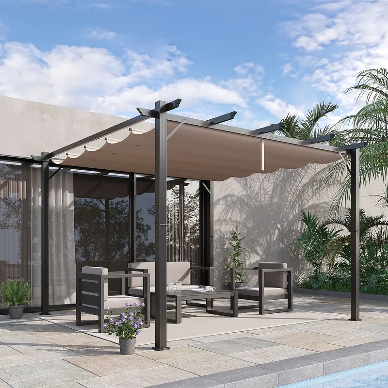 Outsunny 3x3(m) Pergola Gazebo Sun Shade Shelter Aluminium Garden Canopy in Brown Brown