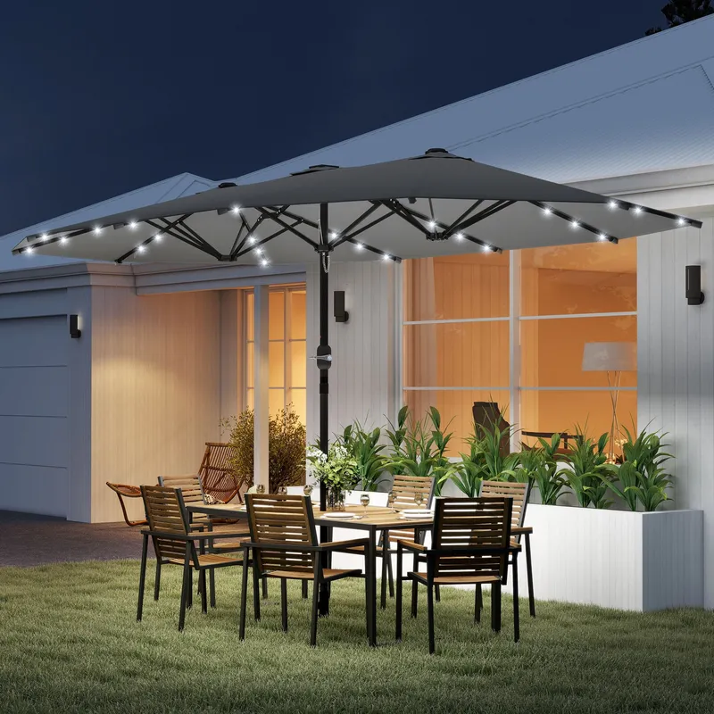 Outsunny 4.4m Double-Sided Sun Umbrella Patio Parasol Solar in Dark Grey Dark Grey