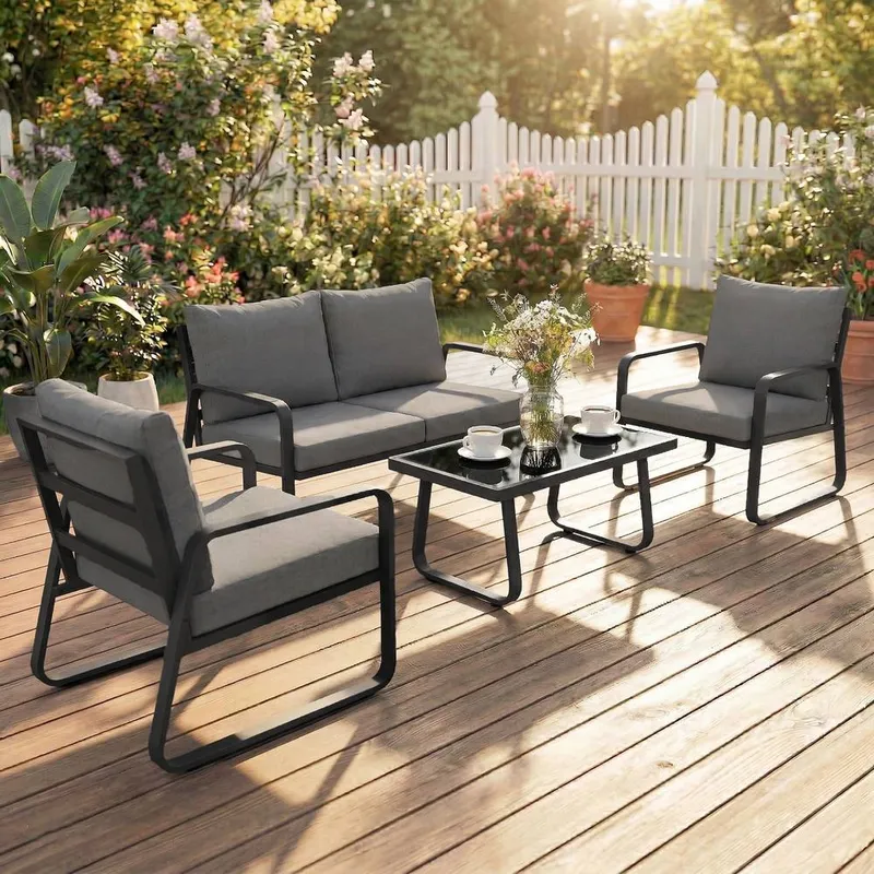 Outsunny 4 Piece Garden Furniture Set, Outdoor Sofa Set, Black Black
