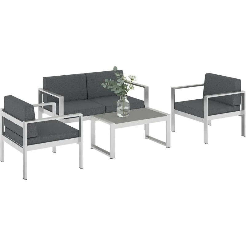 Outsunny 4 Seater Aluminium Garden Furniture Sofa Set with Olefin Cushions