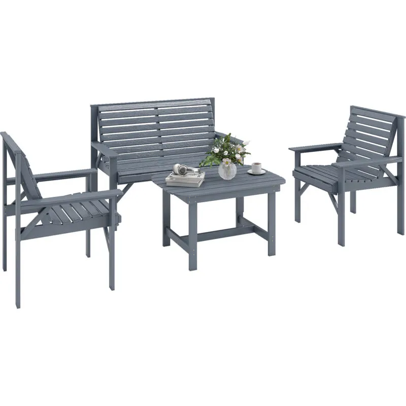 Outsunny 4 Seater Garden Furniture Sofa Set with Curved Seat, Grey