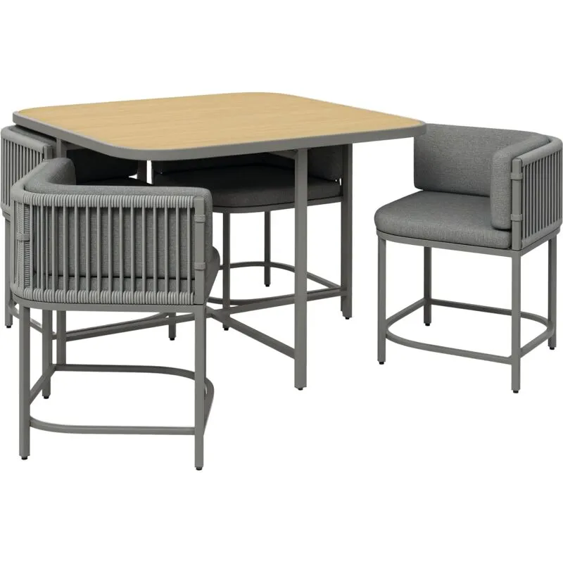 Outsunny 4 Seater Rattan Dining Set with Cushions, Grey