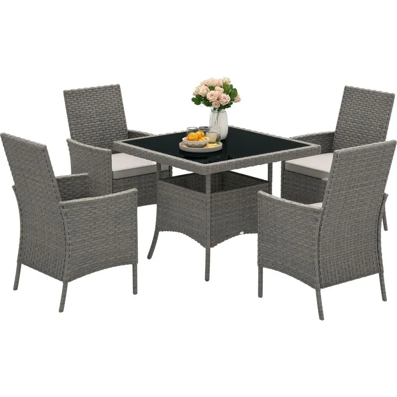 Outsunny 4 Seater Rattan Garden Furniture Set with Cushion, Grey