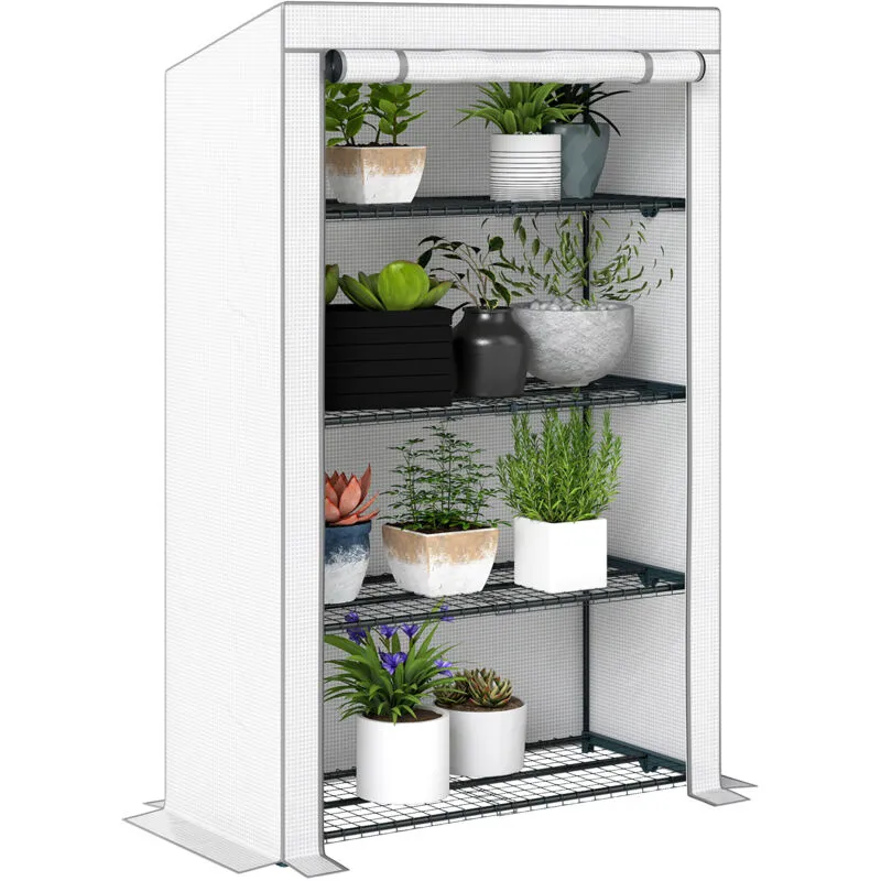 Outsunny - 4 Tier Lean-to Mini Greenhouse with Reinforced pe Cover, Grey