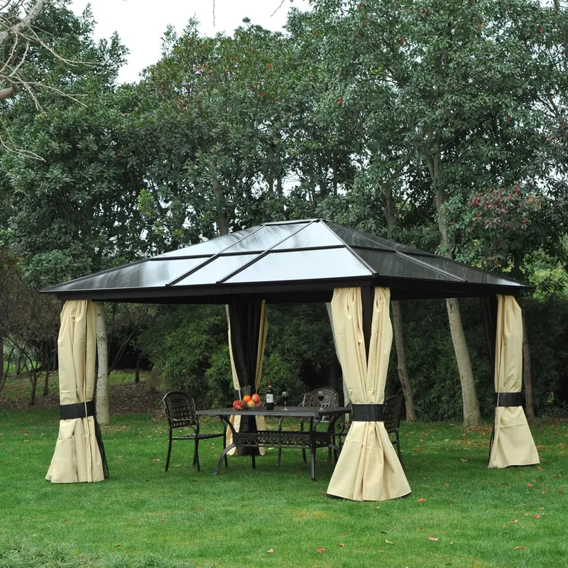 Outsunny 4 x 3.6m Hardtop Gazebo Canopy with Roof & Aluminium Frame in Black Black