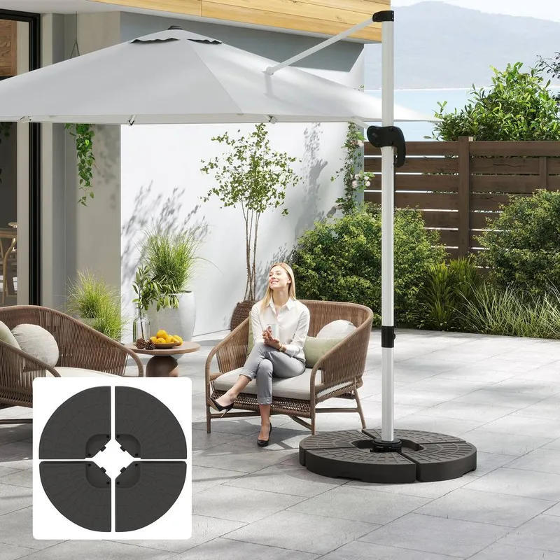 Outsunny 4PCs Cantilever Patio Parasol Cross Base Stand Water & Sand Fillable Weight in Brown Brown