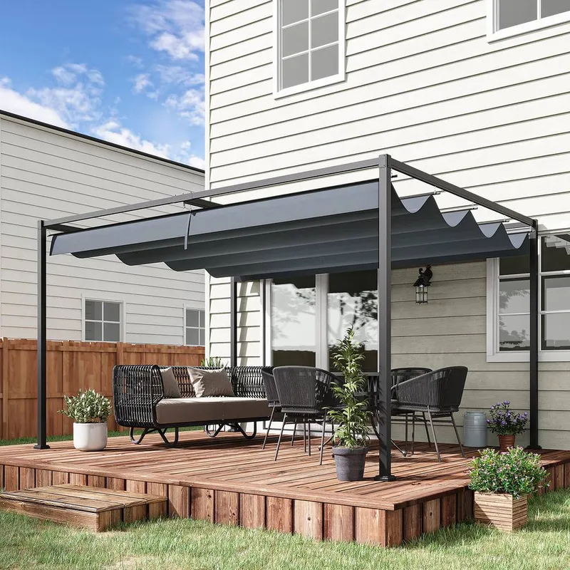 Outsunny Metal Pergola Gazebo Patio Sunshelter Retractable Canopy 4 x 3m