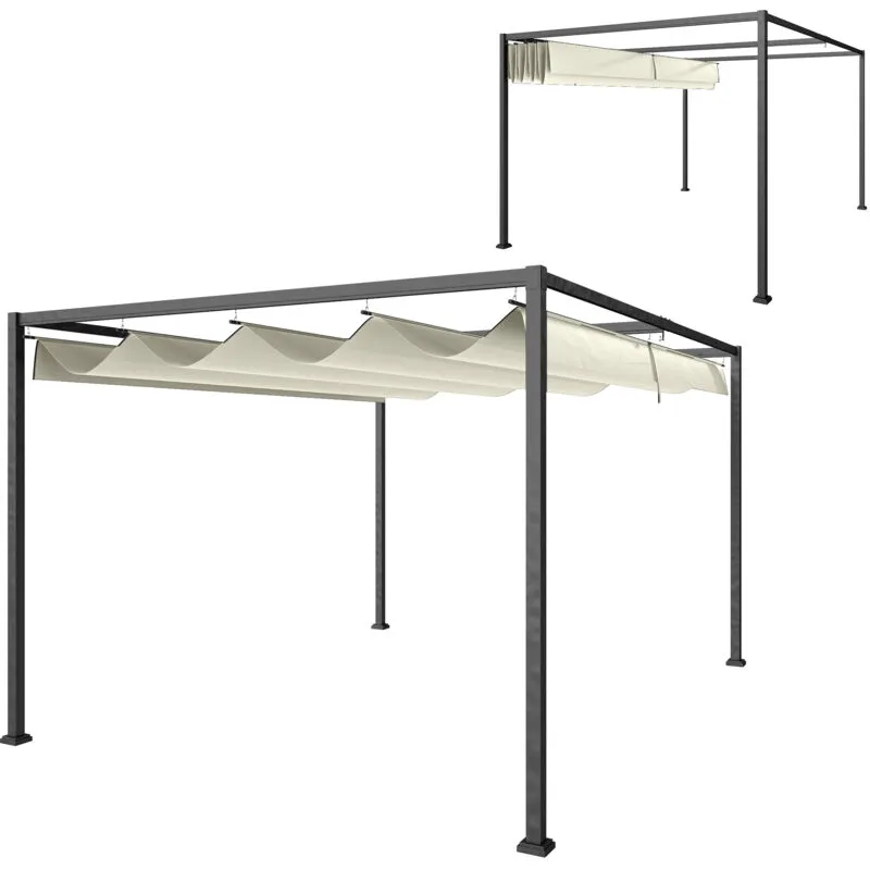 Outsunny 4x3m Metal Pergola Gazebo Patio Sunshelter Retractable Canopy Cream