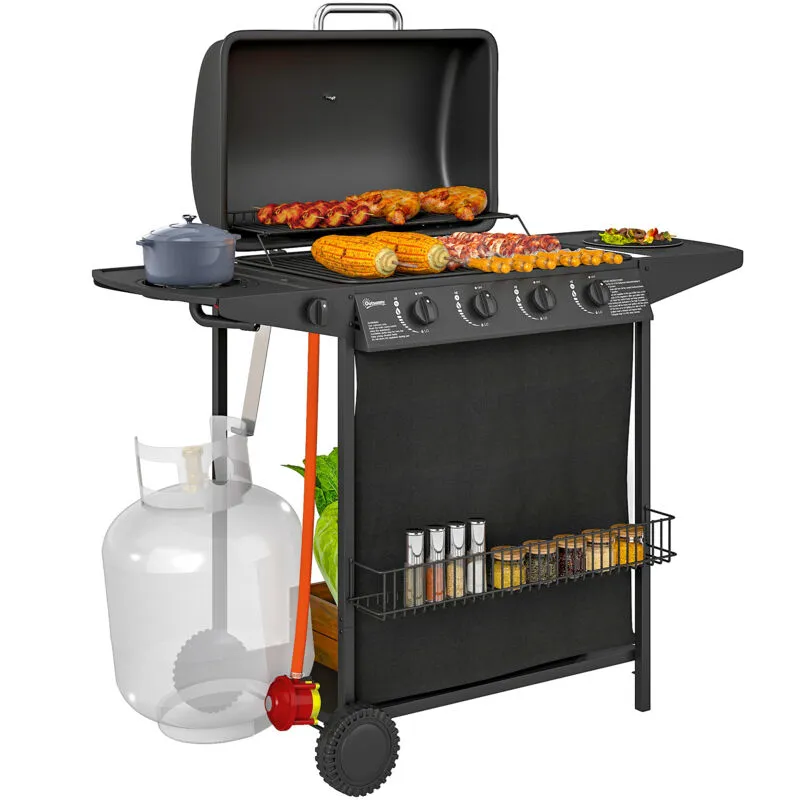 Outsunny - 5 Burner Gas Barbecue Grill Portable Gas bbq Grill with Lid, Black