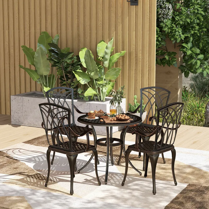 Outsunny 5 PCs Garden Dining Set, Garden Furniture Set, Bronze Tone Bronze