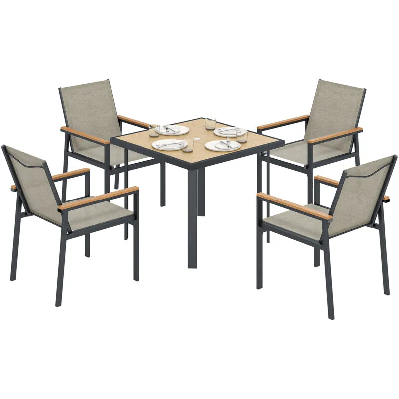 Outsunny 5 Piece Garden Dining Set, Outdoor Table and 4 Chairs, Khaki