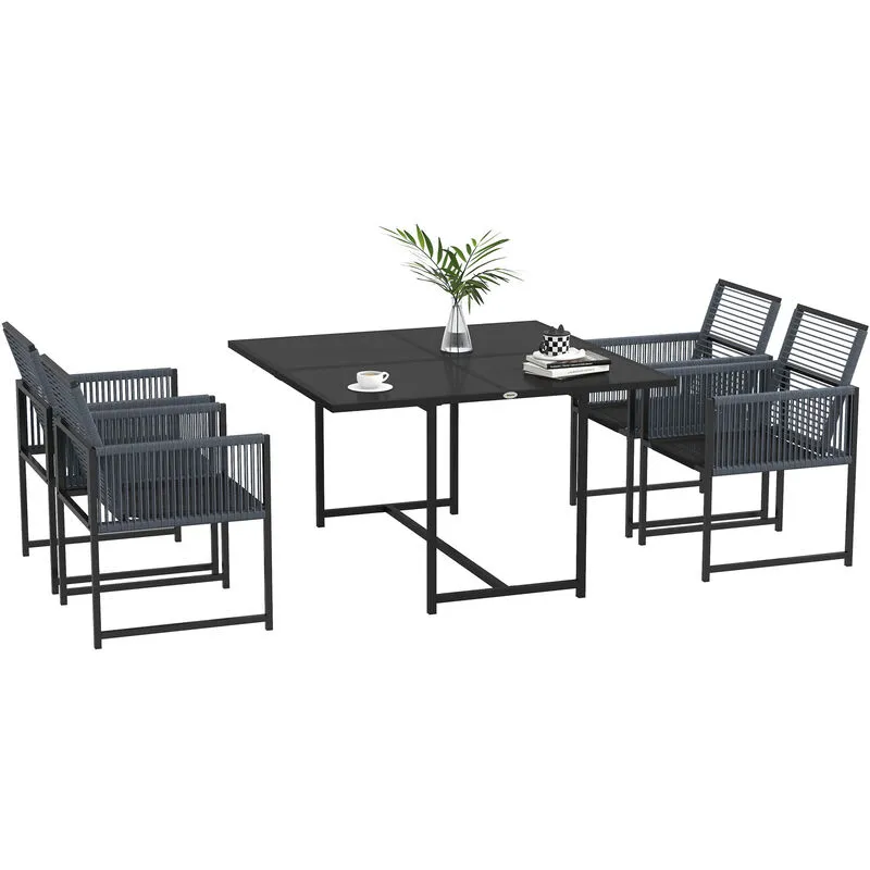 Outsunny - 5 Pieces Patio Dining Set with Foldable Back, Dark Grey