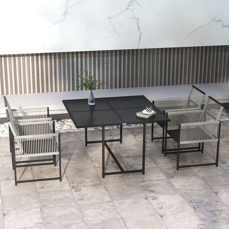 Outsunny 5 Pieces Patio Dining Set with Foldable Back, Light Grey Light Grey
