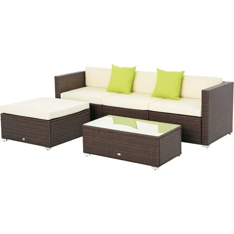 Outsunny - 5 Pieces Rattan Sofa Set Wicker Sectional Cushion Patio Brown