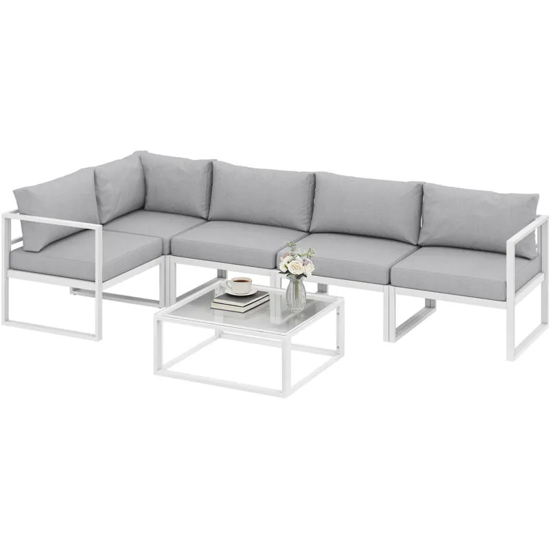 Outsunny 5 Seater Aluminium Garden Furniture Set with Table, Cushions, Grey