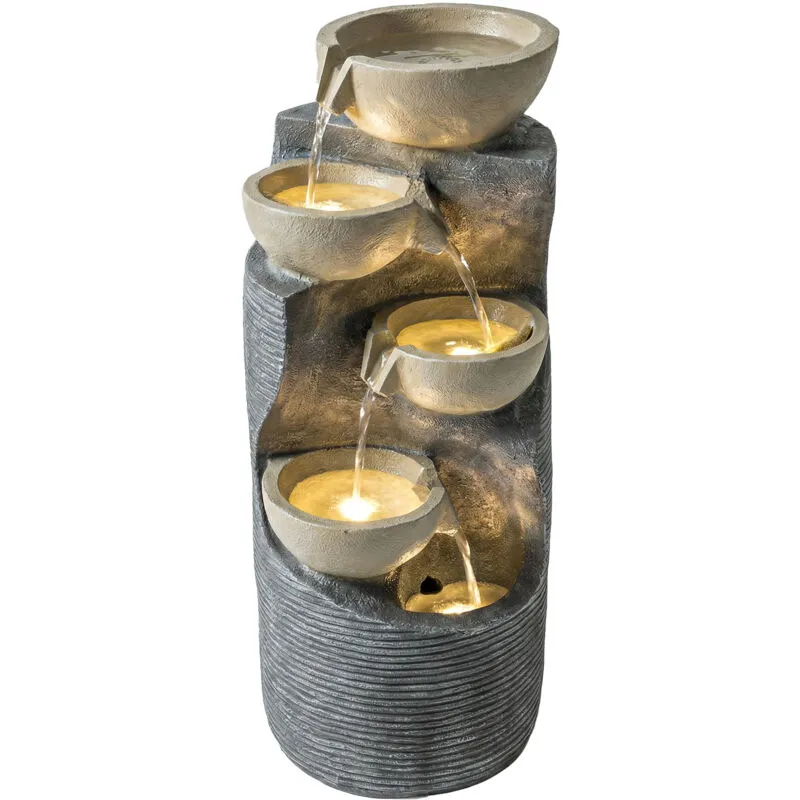 Outsunny 5 Tier Garden Water Feature, Outdoor Water Fountain with LED Lights Multicolor