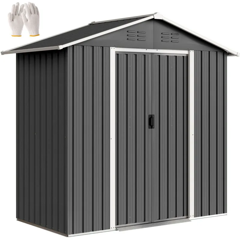 Outsunny 6.5x3.5ft Metal Garden Shed for Garden, Dark Grey Dark Grey