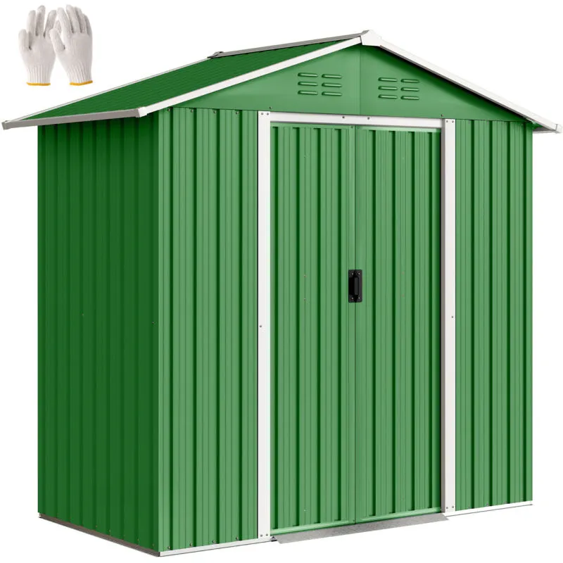 Outsunny 6.5ft x 3.5ft Garden Storage Shed, Large Metal Shed Green