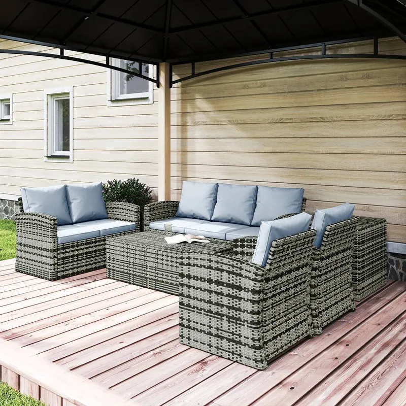 Outsunny 6 Pcs Patio Rattan Sofa Set Conversation Furniture Grey Grey