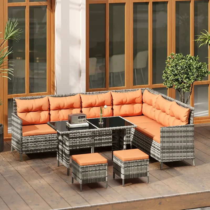 Outsunny 6 PCs Patio wicker Sofa Set Rattan Chair Furniture, Orange Orange