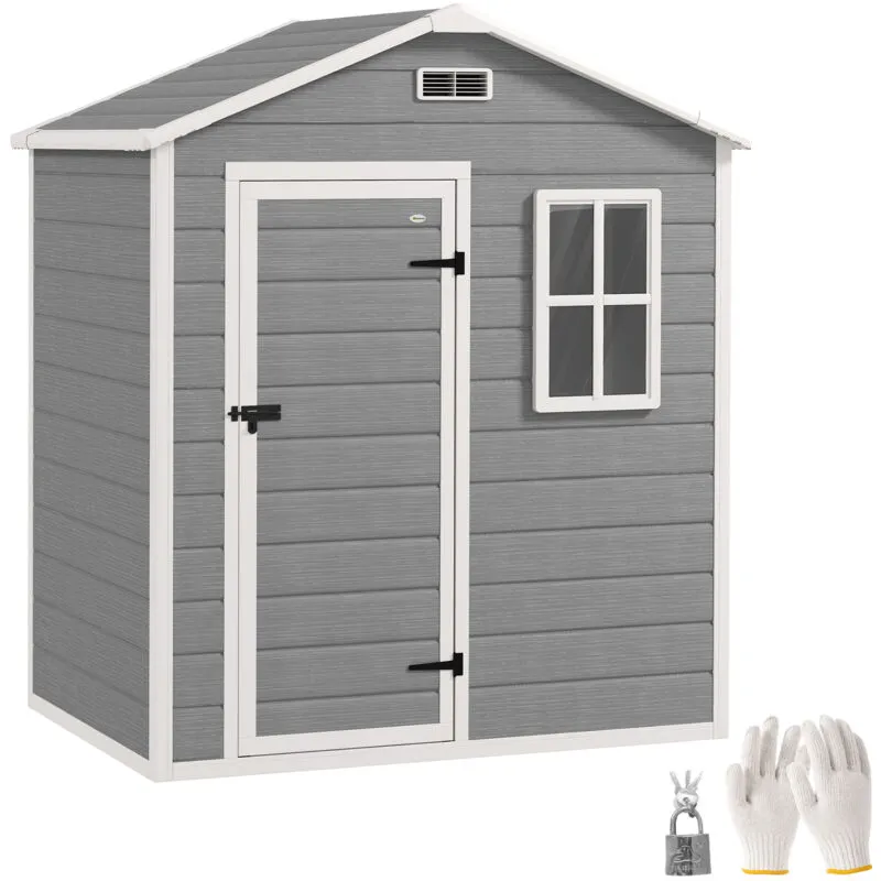 Outsunny 6 x 4ft Resin Garden Shed with Floor & Window, Grey Grey