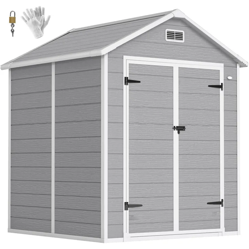Outsunny 6 x 5ft Resin Garden Shed with Floor and Window, Dark Grey